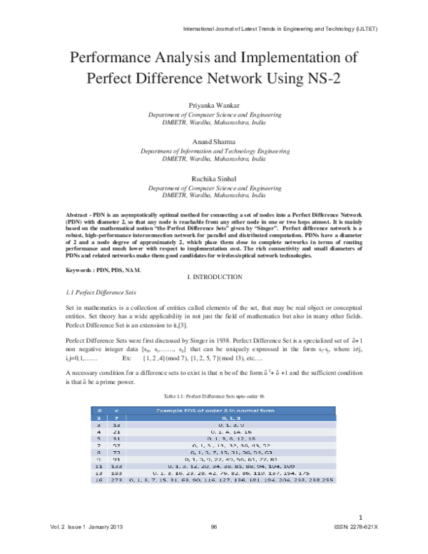 (PDF) Performance Analysis and Implementation of Perfect Difference ...