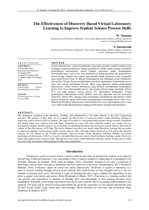 (PDF) The Effectiveness of Discovery-Based Virtual Laboratory Learning ...