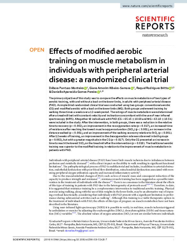 (PDF) Effects of modified aerobic training on muscle metabolism in ...