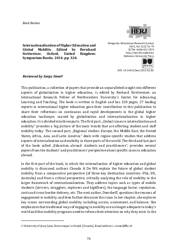 (PDF) Internationalisation of Higher Education and Global Mobility
