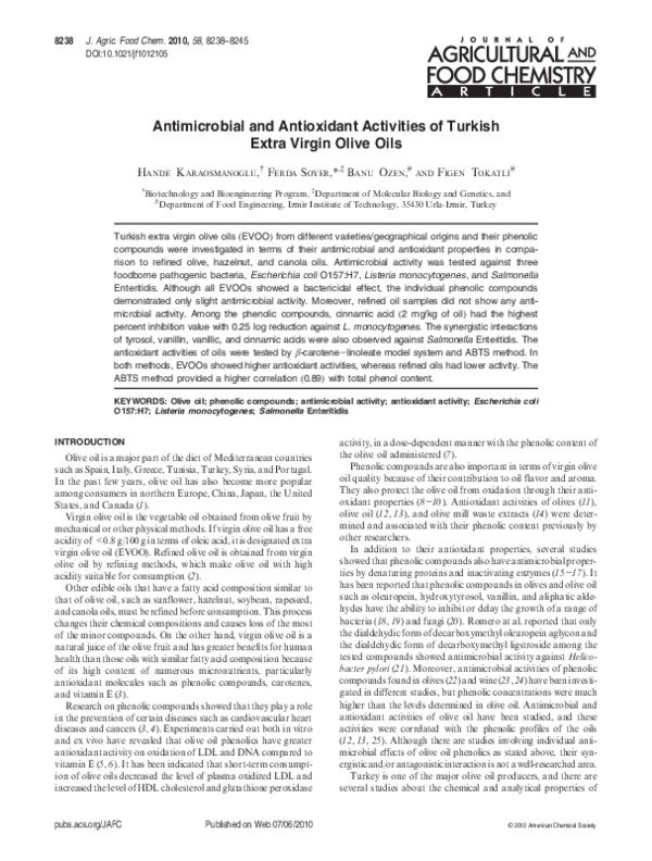 (PDF) Antimicrobial and Antioxidant Activities of Turkish Extra Virgin ...