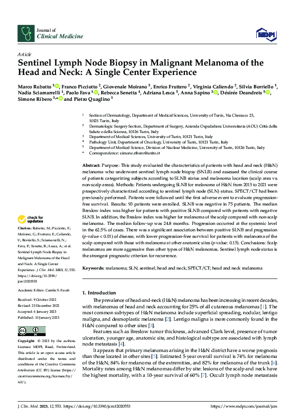 (PDF) Sentinel Lymph Node Biopsy in Malignant Melanoma of the Head and ...