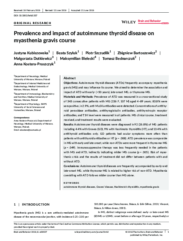 (PDF) Prevalence and impact of autoimmune thyroid disease on myasthenia ...