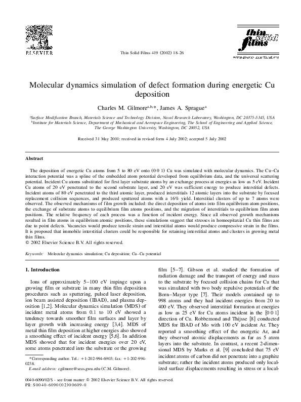 (PDF) Molecular dynamics simulation of defect formation during ...