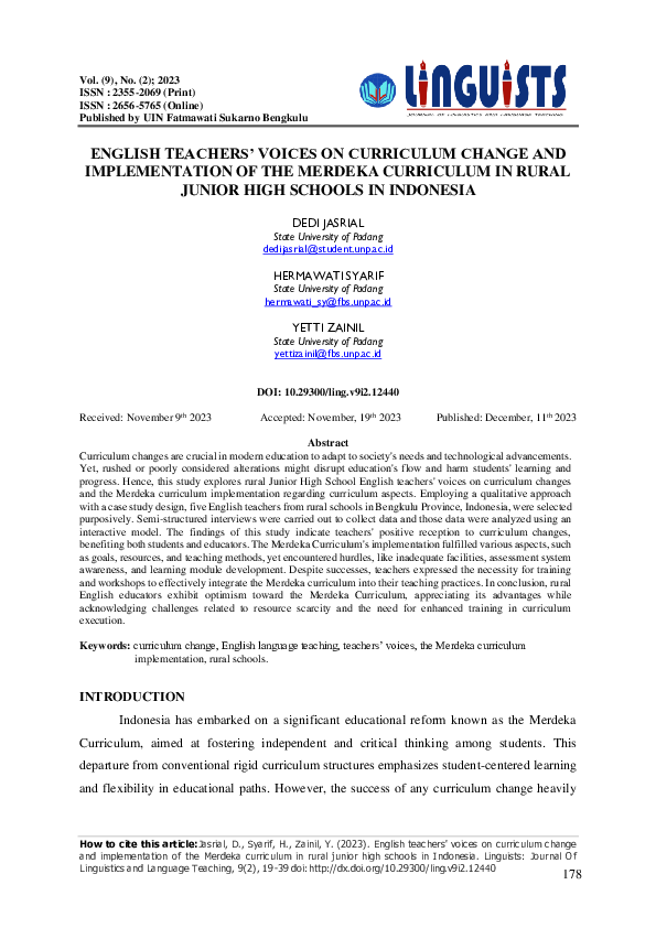 (PDF) ENGLISH TEACHERS' VOICES ON CURRICULUM CHANGE AND IMPLEMENTATION ...