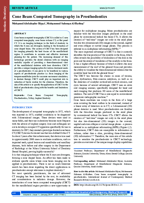 (PDF) Cone Beam Computed Tomography in Prosthodontics