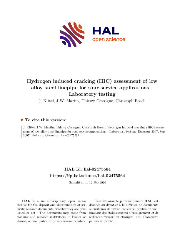 (PDF) Hydrogen induced cracking (HIC) assessment of low alloy steel ...