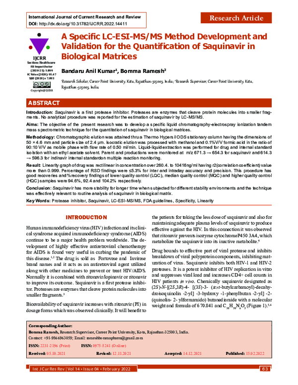 (PDF) A Specific LC-ESI-MS/MS Method Development and Validation for the ...