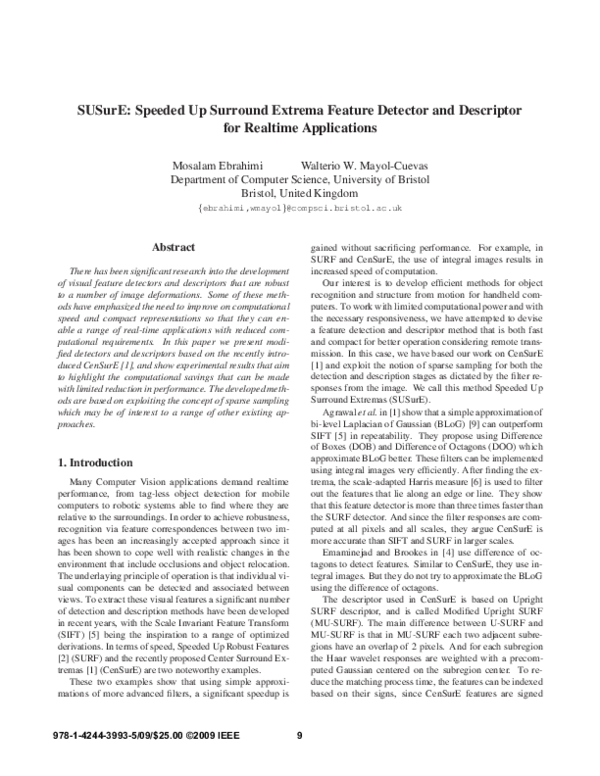 (PDF) SUSurE: Speeded Up Surround Extrema feature detector and ...