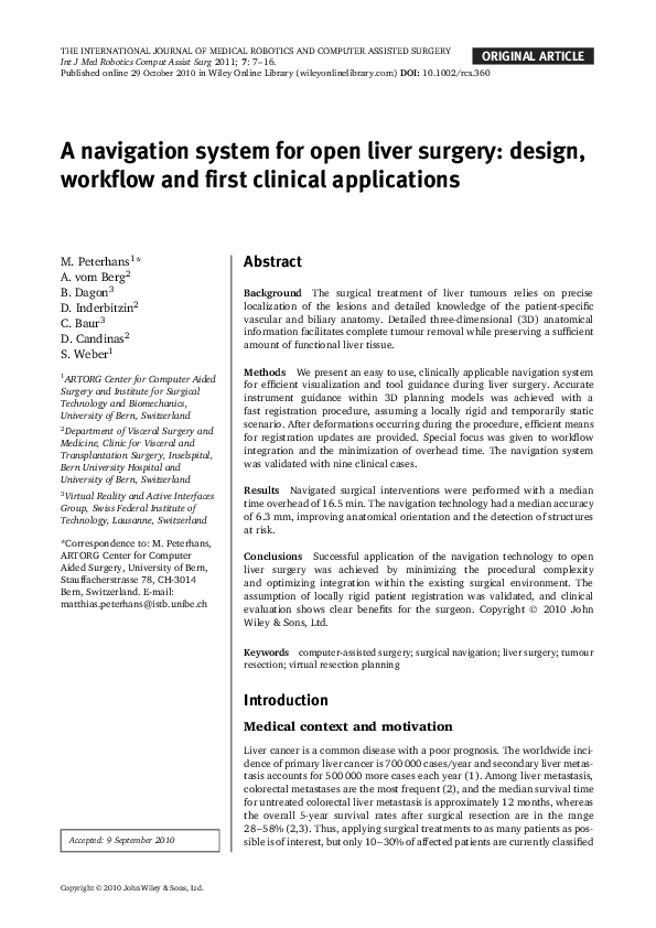 (PDF) A navigation system for open liver surgery: design, workflow and ...