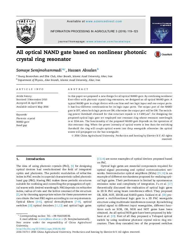 (PDF) All optical NAND gate based on nonlinear photonic crystal ring ...