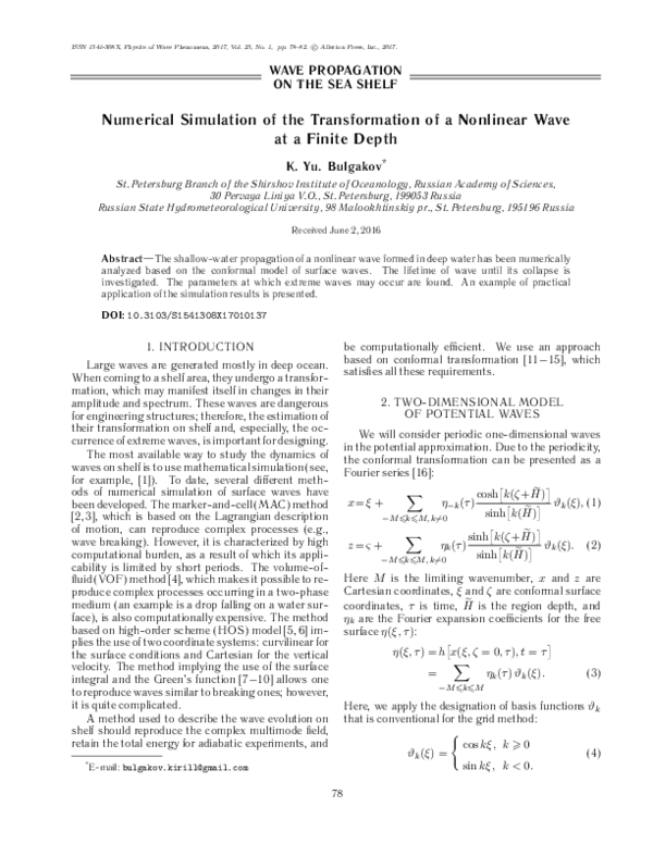 (PDF) Numerical simulation of the transformation of a nonlinear wave at ...
