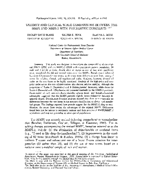 (PDF) Validity and Clinical Scale Comparisons between the MMPI and MMPI ...