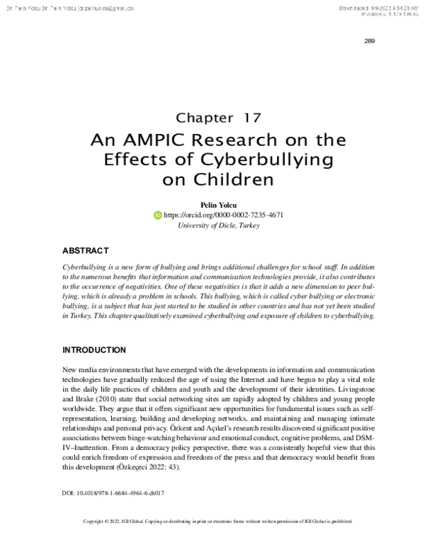 (PDF) An AMPIC Research on the Effects of Cyberbullying on Children
