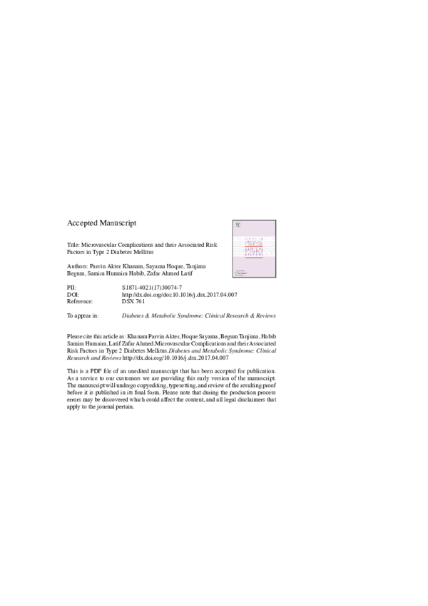 (PDF) Microvascular complications and their associated risk factors in ...