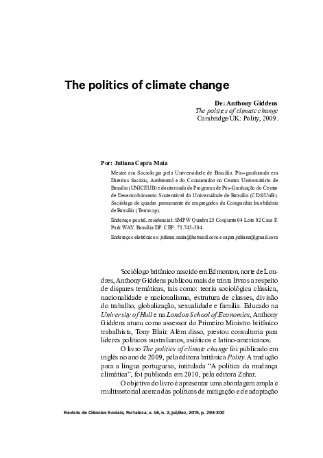 (PDF) GIDDENS, Anthony. The Politics of Climate Change