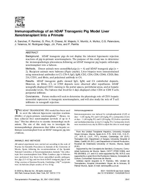 (PDF) Immunopathology of an hDAF transgenic pig model liver ...