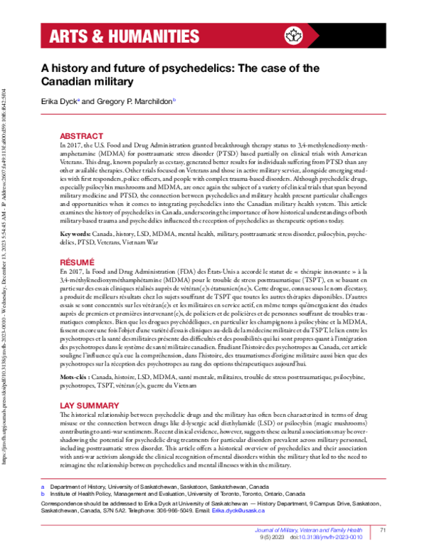 (PDF) A history and future of psychedelics: The case of the Canadian ...