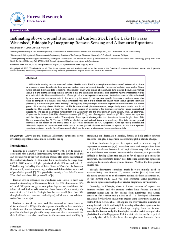 (PDF) Estimating above Ground Biomass and Carbon Stock in the Lake ...