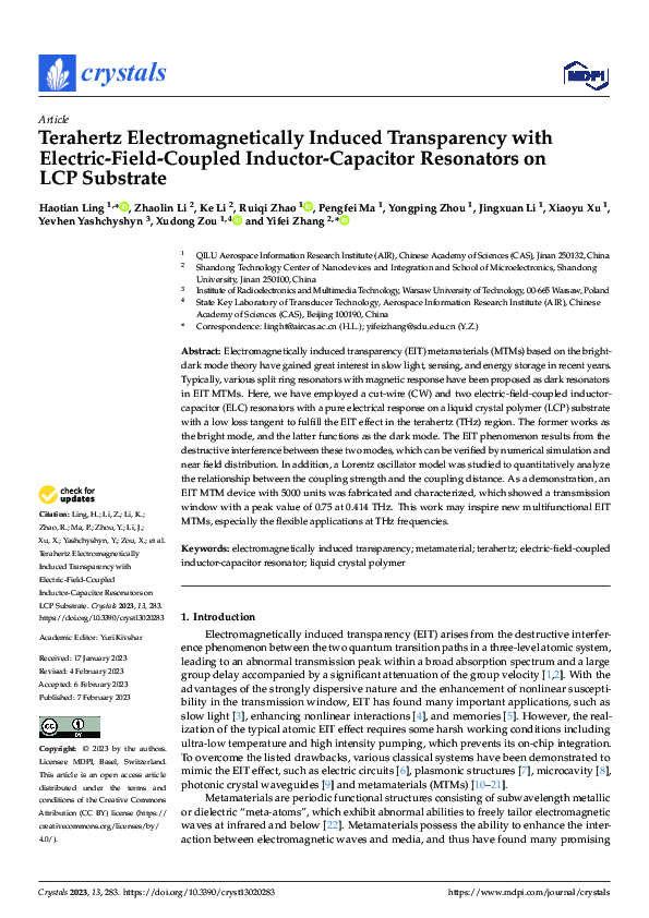 (PDF) Terahertz Electromagnetically Induced Transparency with Electric ...