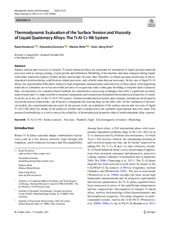 (PDF) Thermodynamic evaluation of the surface tension and viscosity of ...