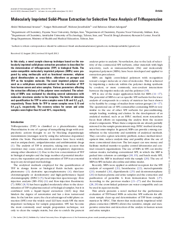 (PDF) Molecularly Imprinted Solid-Phase Extraction for Selective Trace ...