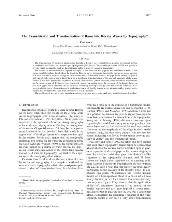 (PDF) The Transmission and Transformation of Baroclinic Rossby Waves by ...