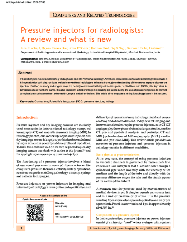 (PDF) Pressure injectors for radiologists: A review and what is new