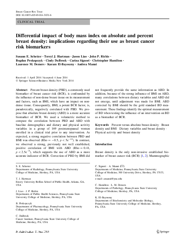 (PDF) Differential impact of body mass index on absolute and percent ...