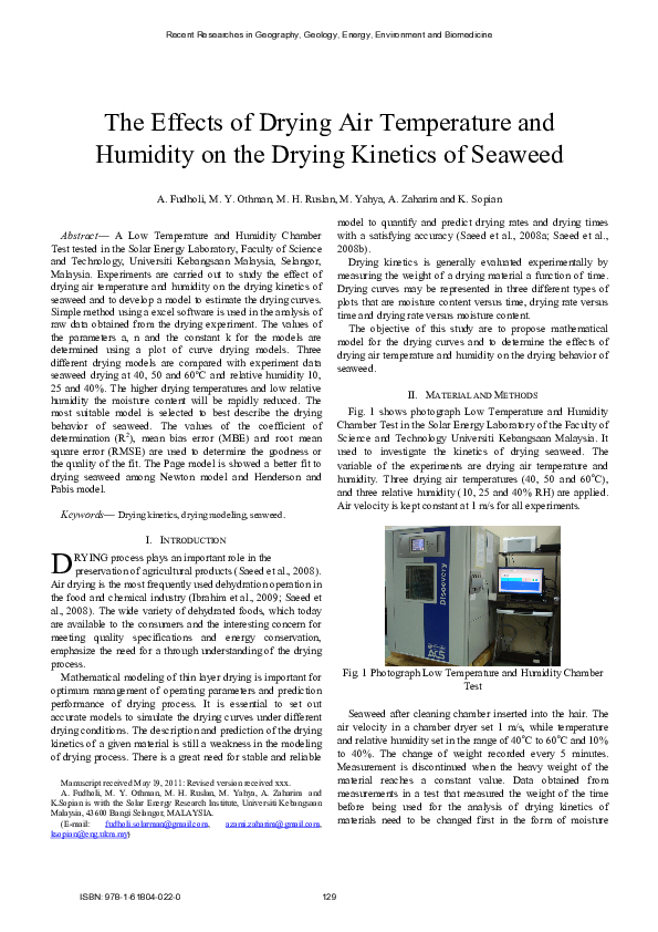 (PDF) The effects of drying air temperature and humidity on drying ...