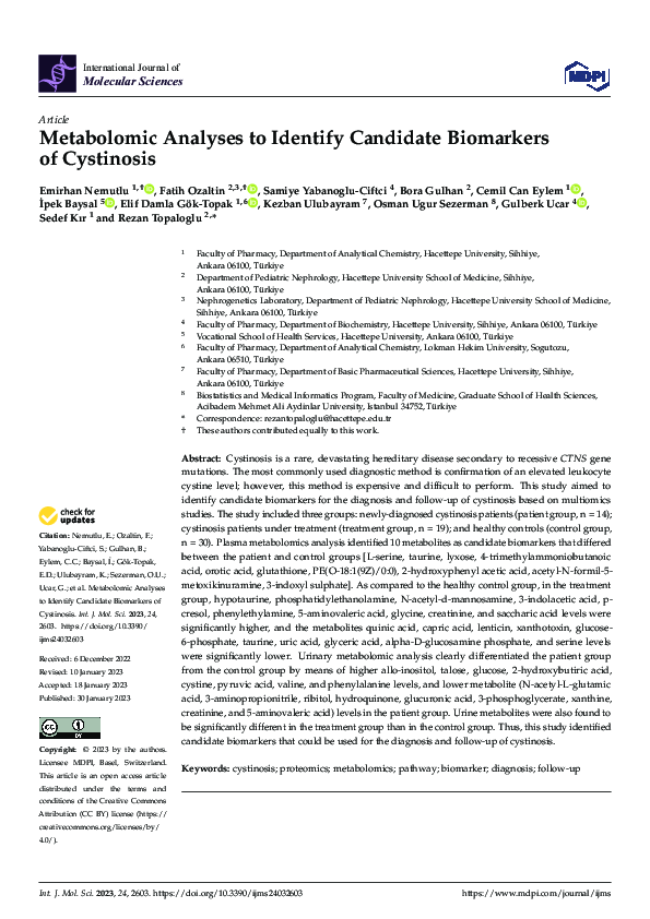 (PDF) Metabolomic Analyses to Identify Candidate Biomarkers of Cystinosis