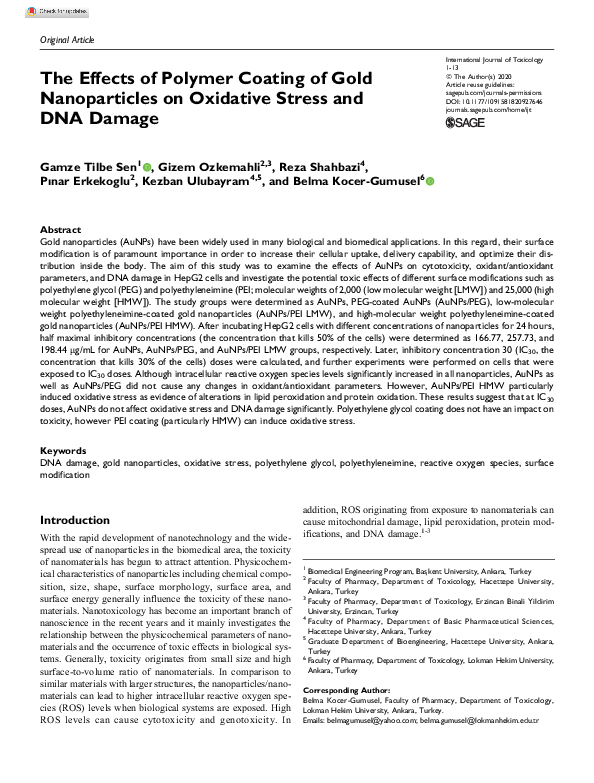 (PDF) The Effects of Polymer Coating of Gold Nanoparticles on Oxidative ...