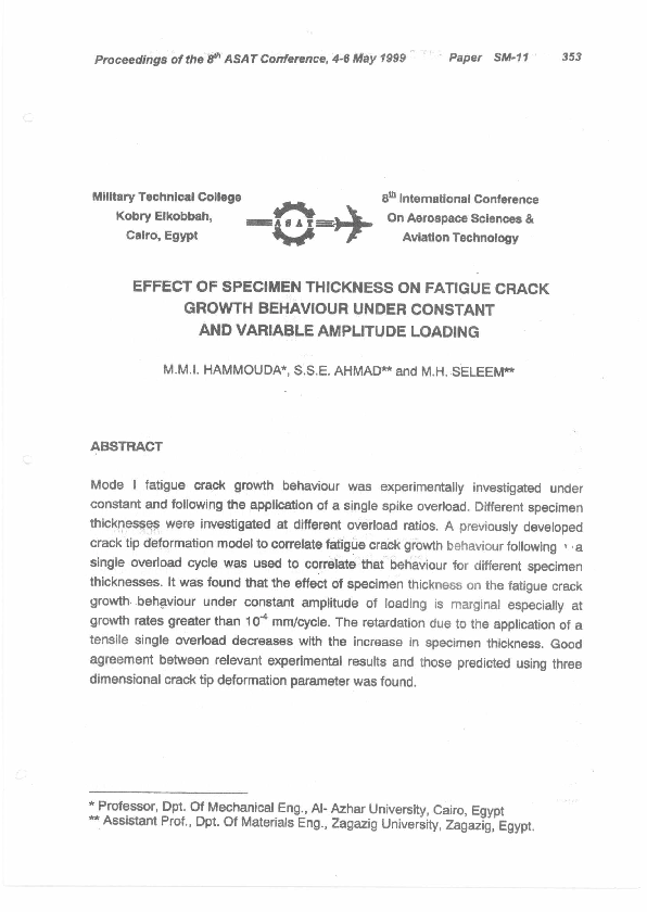 (PDF) Effect of Specimen Thickness on Fatigue Crack Growth Behaviour ...