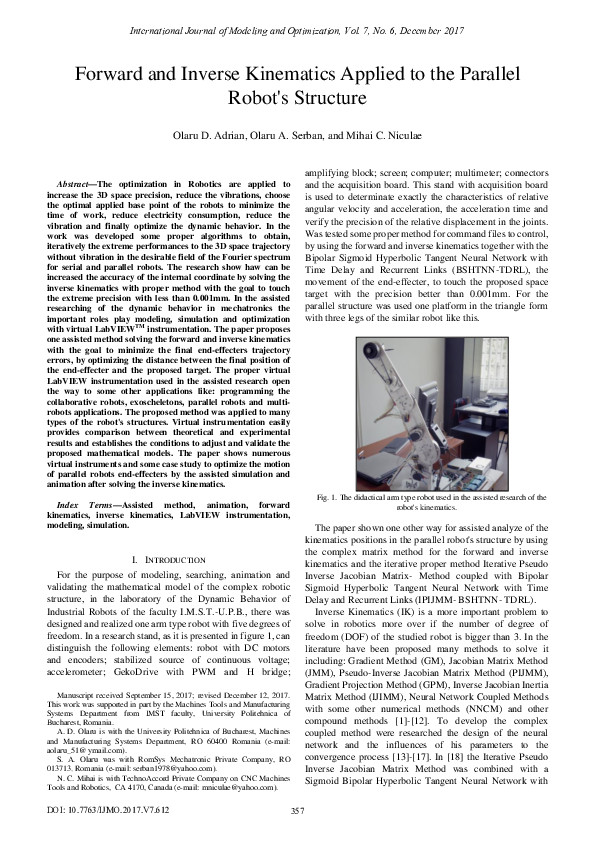 (PDF) Forward and Inverse Kinematics Applied to the Parallel Robot's ...