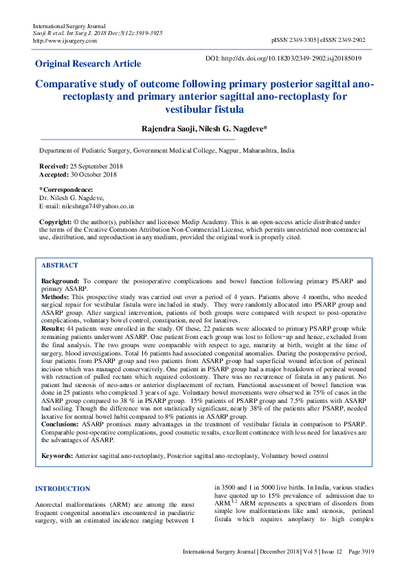 (PDF) Comparative study of outcome following primary posterior sagittal ...