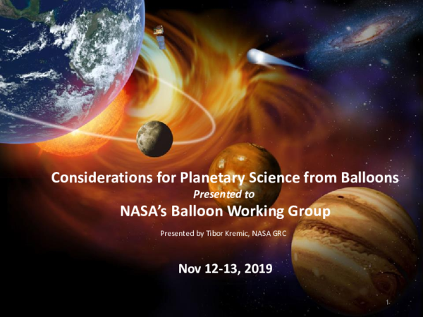 (PDF) Considerations for Planetary Science from Balloons