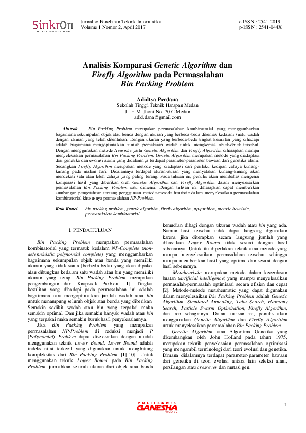 (PDF) Analisis Komparasi Genetic Algorithm dan Firefly Algorithm pada ...