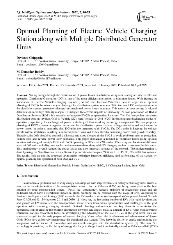 (PDF) Optimal Planning of Electric Vehicle Charging Station along with ...