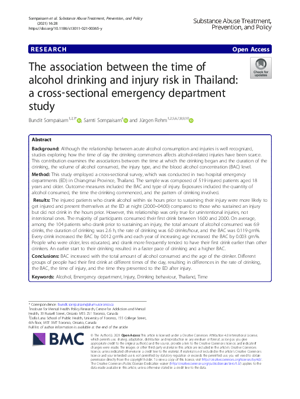 (PDF) The association between the time of alcohol drinking and injury ...