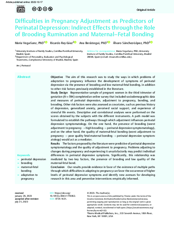 (PDF) Difficulties in Pregnancy Adjustment as Predictors of Perinatal ...