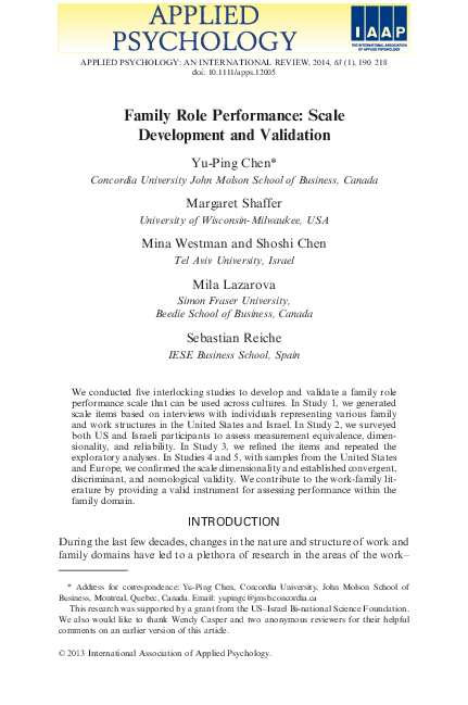 (PDF) Family Role Performance: Scale Development and Validation