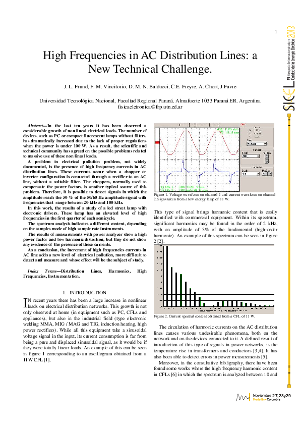 (PDF) High Frequencies in AC Distribution Lines: a New Technical Challenge