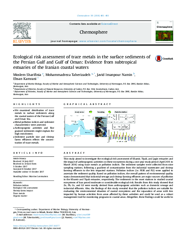 (PDF) Ecological risk assessment of trace metals in sediment from the ...