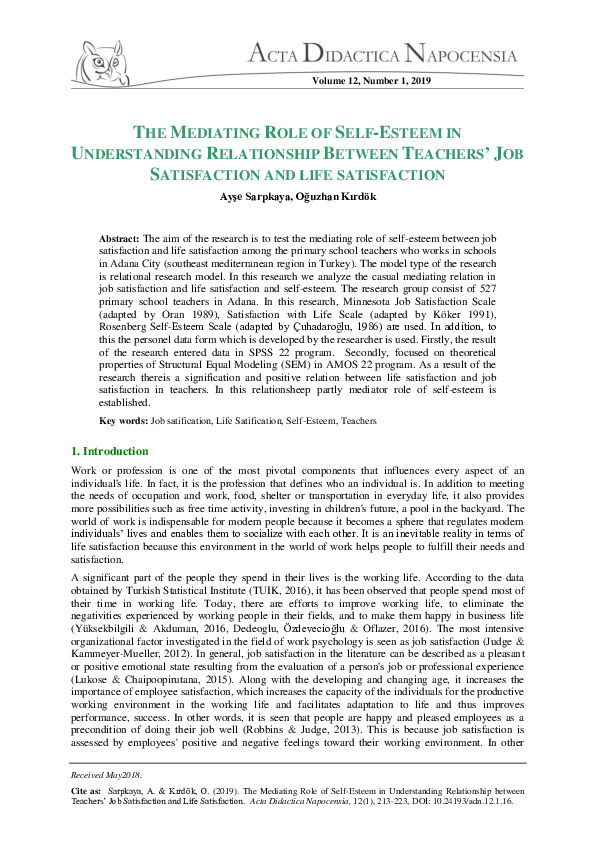 (PDF) The Mediating Role of Self-Esteem in Understanding Relationship ...