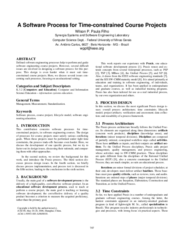 (PDF) A software process for time-constrained course projects