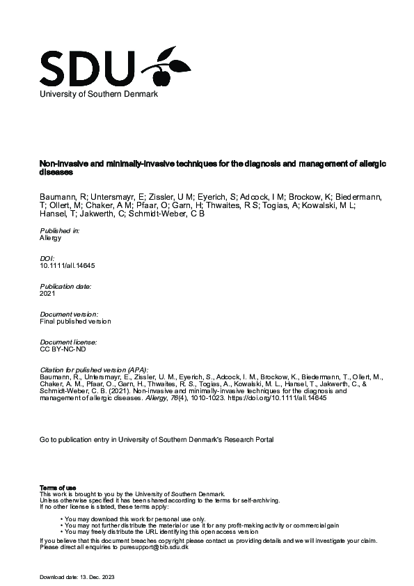 (PDF) Noninvasive and minimally invasive techniques for the diagnosis ...