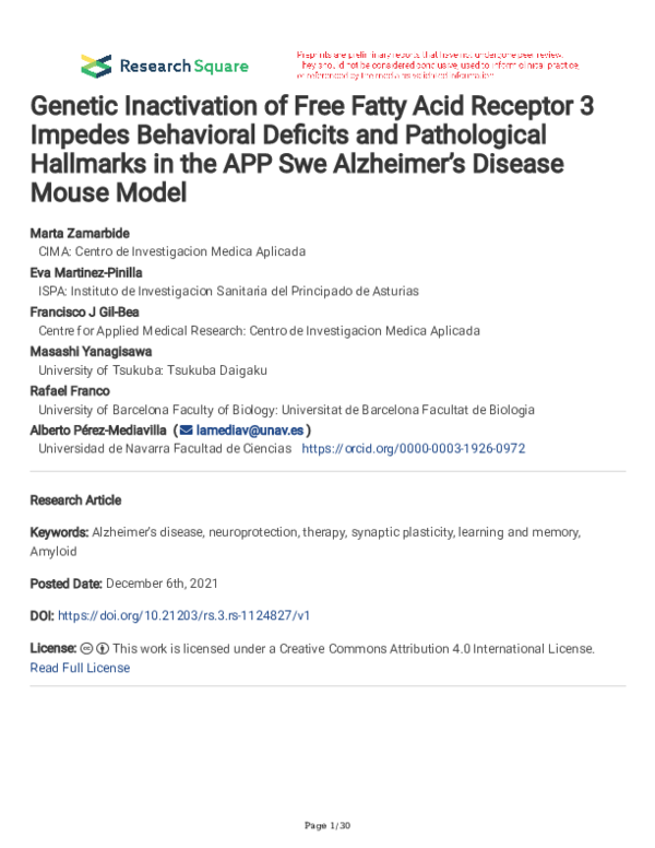 (PDF) Genetic Inactivation of Free Fatty Acid Receptor 3 Impedes ...