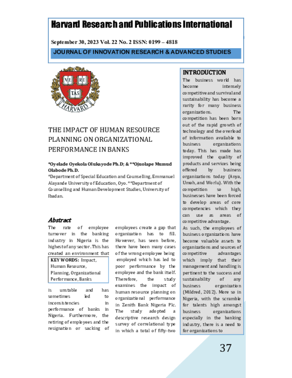 (PDF) THE IMPACT OF HUMAN RESOURCE PLANNING ON ORGANIZATIONAL ...