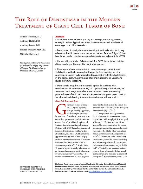(PDF) The Role of Denosumab in the Modern Treatment of Giant Cell Tumor ...