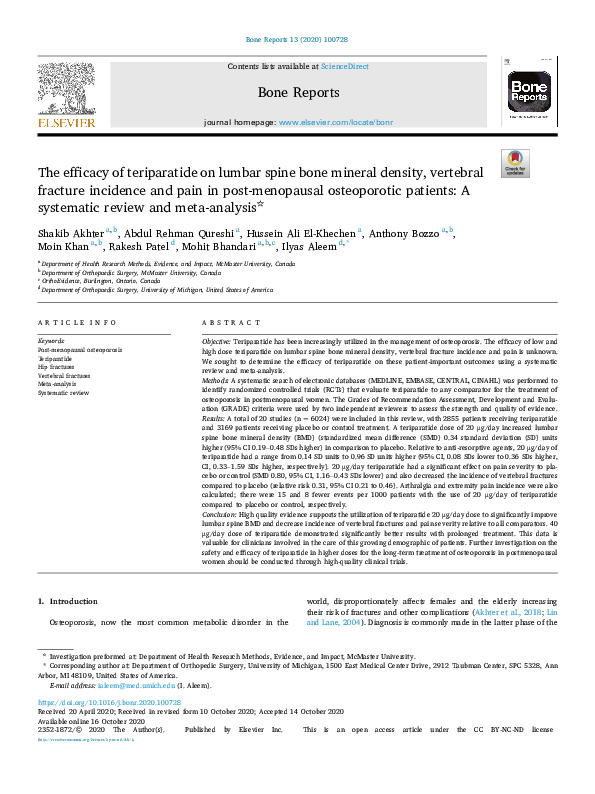 (PDF) The efficacy of teriparatide on lumbar spine bone mineral density ...